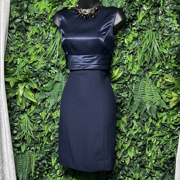 VINTAGE LIZ CLAIBORNE NIGHT Dress Women 6 Blue Sleeveless Pleated‎ Sheath 2550 - Picture 1 of 8